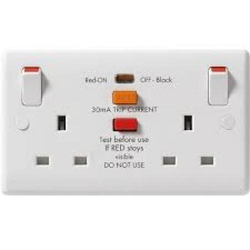 BG 822RCD 2G 30MA RCD PROTECTD SWITCH SOCKET WHITE PVC SLIM